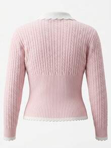 Korean Style INS Girl Peter Pan Collar Soft Knit Cardigan Women Spring Autumn Slim Fit Flattering Versatile Short Sweater - Pink - View 7