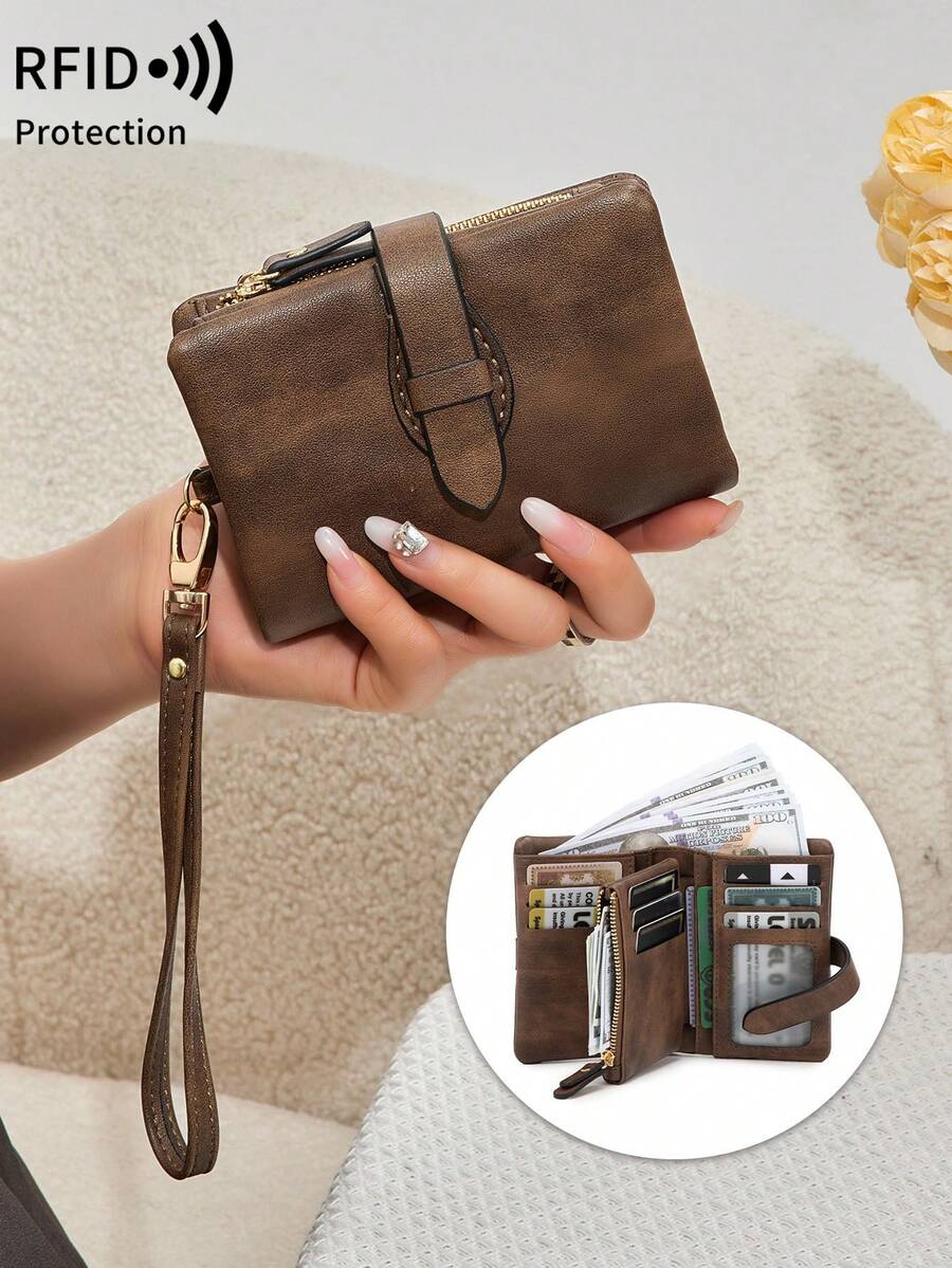 FOREVER MIYIN Women Vintage Texture Wristlet Clutch, Zipper Closure RFID Wallet With ID Window Multi Card Slots Coin Purse For Daily Use
