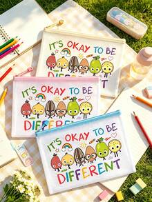 Teacher Gift "It's Okay To Be Different" Theme Zipper File Storage Bag, Macaron Color Toiletry Storage Bag, Waterproof PVC Travel Storage Bag/Transparent Zipper Pouch, Perfect For Daily Office Use, As A Thoughtful School Year Entry Gift, Or Short Trips. This Is An Excellent Gift For Birthdays, Back To School, Graduation, Christmas, Halloween, Spring Break, Easter, And Teacher's Day,Travel Essential - Multicolor - View 6