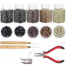 Kit de extensiones de cabello para coser, 2500 cuentas de anillo con revestimiento de silicona, hilo de coser, enhebrador de aguja de bucle, aguja de gancho para tirar - Ver 11