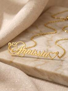 Customized Name Stainless Steel Necklace, Modern Minimalist Font Name Necklace, Personalized Gift, Gift For Mom, Wife, Expectant Mother, Valentine's Day Gift, Gold, Fashion, Autumn , Vintage, Unisex, Minimalist, Casual, Gothic, Punk, Customized, Personalized, Unique, Ideal Gift For Her, Boyfriend, Girlfriend, Dad, Mom, Family - Multicolor - View 5
