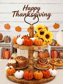 8/1pc Thanksgiving Artificial Pumpkin, Faux Velvet Pumpkin Orange Brown White Artificial Pumpkin Berry Maple Leaf Decoration, Autumn Table Centerpiece Decor, DIY Decoration, Autumn Harvest Festival Decoration, Halloween Decoration, Thanksgiving Decoration, Desktop Decoration, Thanksgiving Gift, Party Decoration, Home Decor - Velvet Pumpkin Ornament - View 2