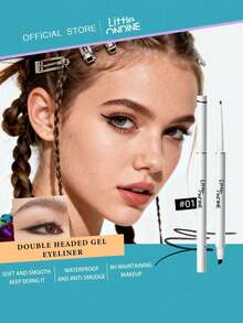 Little Ondine Eyeliner Gel Dua Kepala 02, Definisi & Penyebar, Bubuk Pengisi Bulu, Efek Micro-Blade, Formula Tidak Menyeret, Cocok untuk Mata Sipit, Kontrol untuk Pemula, Tahan Lama Saat Berolahraga, Pagi yang Sibuk, 0,06g/0,002oz - #01 - View 2
