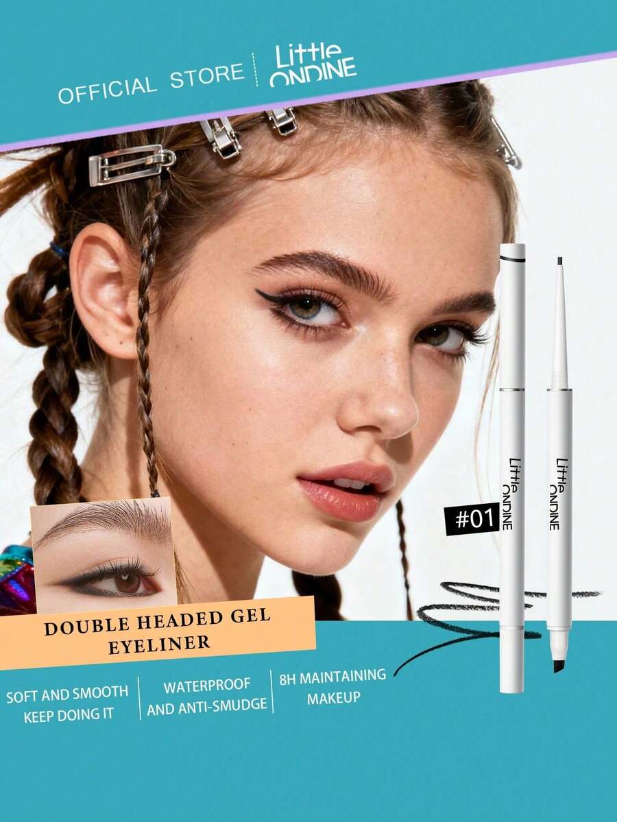 Little Ondine Eyeliner Gel Dua Kepala 02, Definisi & Penyebar, Bubuk Pengisi Bulu, Efek Micro-Blade, Formula Tidak Menyeret, Cocok untuk Mata Sipit, Kontrol untuk Pemula, Tahan Lama Saat Berolahraga, Pagi yang Sibuk, 0,06g/0,002oz