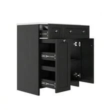 76 X 47 X 86 Cm, Freestanding Washbasin, Lacquered Surface, Leak-Proof Ceramic Basin, 8-Drawer Unit, Soft-Close Drawers, Soft-Close Hinges, Silver Handles, White. - Black - View 6