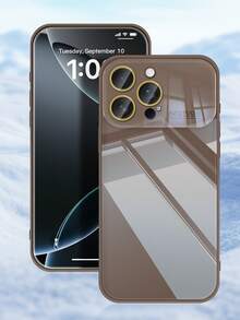 Luxury Glossy Tempered Glass Phone Case With Lettering Design, Anti-Drop Frame, Lens Protection, Hard Back Cover, Suitable Compatible With Apple 17/17 Pro/17 Pro Max/16/16 Pro/16 Pro Max/15/15 Pro/15 Pro Max/14/14 Pro/14 Pro Max/13/13 Pro/13 Pro Max/12/12 Pro/12 Pro Max/11/11 Pro Max, Perfect For Birthday Gift, Anniversary, Girlfriend Birthday Gift, Back To School Season - Brown - View 1