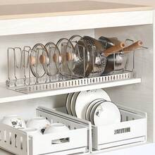 1PC Stainless Steel 201 Adjustable Storage Rack, No Drilling Countertop Pot Lid Holder, Kitchen Pot Lid Organizer, Cutting Board And Cookware Rack - View 6