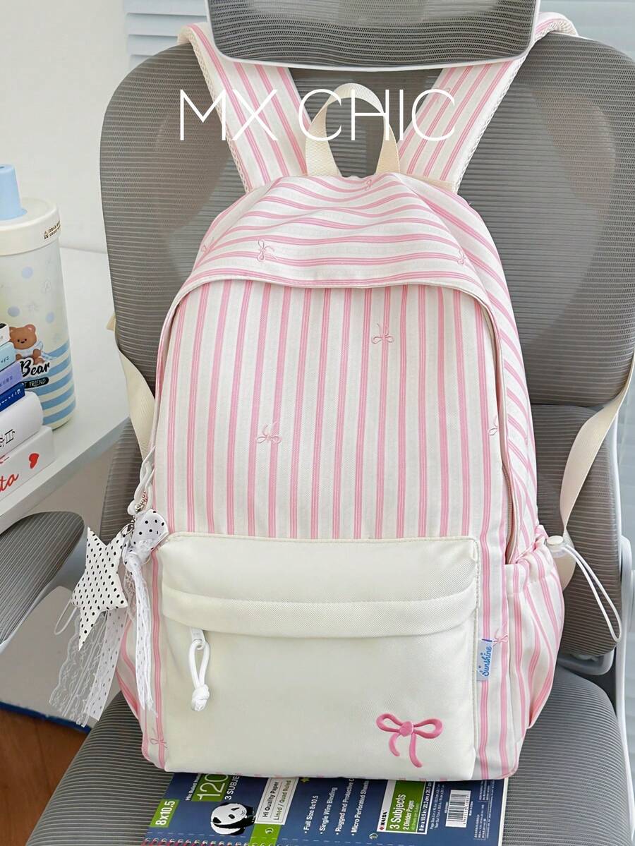 1pc Women's Striped Backpack, Fashionable Casual School Bag Suitable For College, Vacation, Travel And Outdoor Sports - Multicolor - View 1