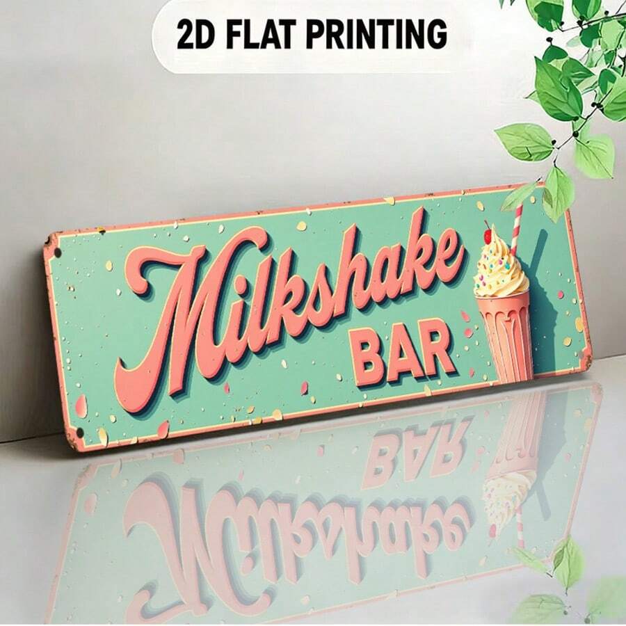 2D Flat - Vintage Style Decorative Sign, Suitable For Retro Milkshake Bar, Displaying Soft Toned Milkshake Pattern, Perfect For Cafe, Restaurant, Kitchen, And Themed Party Or Nostalgic Event (Random Style) - A - View 1