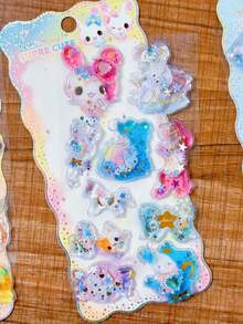 Authentic 3D Colorful Water-Filled Liquid Glitter Crystal Stickers, Cute Rabbit Penguin Animal DIY Handmade Decoration Decals - Multicolor - View 11