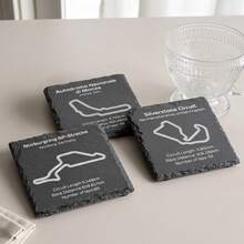 1PC 10cm*10cm Natural Slate Racing Circuit Coaster, 8 Track Designs, Laser Engraved Racetrack Map Stone Drink Coaster, Heat Resistant Non-Slip Square Cup Mat, Motorsport Decor, Racing Fan Gift, Car Enthusiast Gift, Birthday, Christmas Gift - Black - View 6