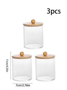 Set Penyimpanan Kamar Mandi Transparan 1/2/3/4 buah (Dengan Tutup dan Baki Bambu) – Wadah Penyimpanan Cotton Bud, Tusuk Benang Gigi, dan Bola Kapas – Cocok untuk Meja dan Wastafel Kamar Mandi - beraneka warna - View 13