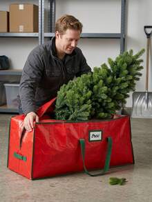 1pc-Christmas Tree Storage Bag, Christmas Tree Moving Bag, Christmas Tree Storage Pouch, Christmas Tree Packaging, Surprise Gift Large Package, Large Christmas Tree Storage, Large Capacity Heavy Duty Artificial Tree Bag, Christmas Party Supplies. With Reinforced Handles And Dual Zippers, Extra Large Waterproof And Durable, Suitable For Christmas Tree, Christmas Gifts, Christmas Home Decor Storage (Red) - Red - View 6