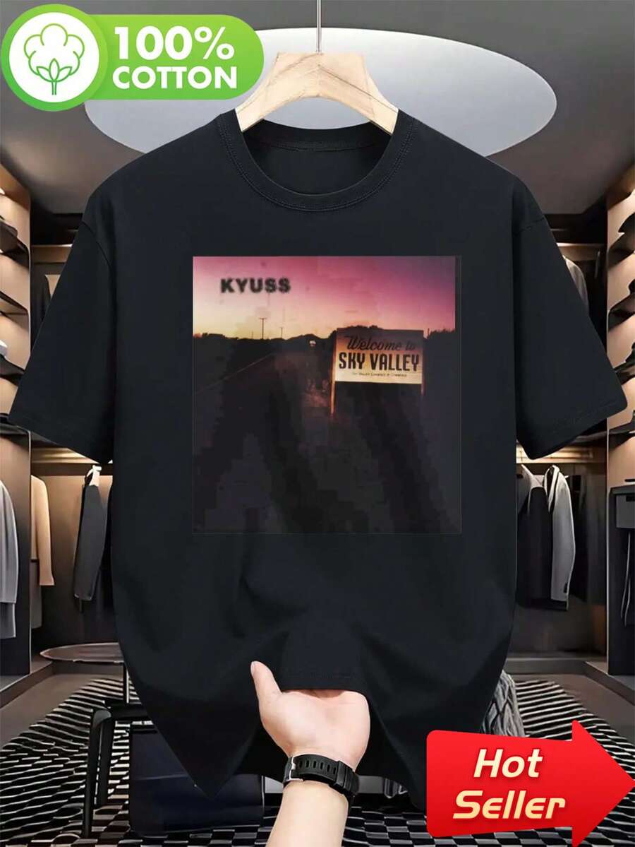 Kyuss Vintage Heavy Psychic Grafisk T-shirt, Herrtröja med Ikonisk Logotyp och Sky Valley-design, Mjuk Vardagströja, Perfekt för Musikentusiaster, Kläder med Musiktema, Vintag - Svart - Visa 1