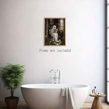 Ghost Reading Newspaper On Toilet Canvas Painting - Whimsical Bathroom Wall Decor, Vintage Gothic Poster - Dark Academia Home Office, Bedroom, Cabin Decor - Halloween Themed Unframed Art - F - View 3