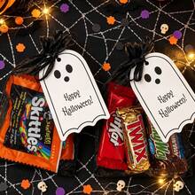Halloween Candy Bag Set, 10 Organza Bags And 10 Ghost Tags, Halloween Trick Or Treat Gifts/Party Decorations - Multicolor - View 2