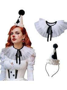 2pcs Halloween Clown Fake Collar Set, Lace Pom Pom Scarf And Bracelet Accessories, Drama Performance Cosplay Costume Props - Multicolor - View 7