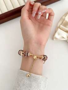 MAPUCE 1PC Bohemian Style Women's Adjustable Vintage Leopard Print Beaded Pendant Bracelet Watch Band, Snowflake Star Charms, Compatible With Apple Watch 38/40/41/42/44/45/46/49mm, Suitable For Apple Watch Series Ultra/SE/11/10/9/8/7/6/5/4/3/2/1, Summer Women's Fashion Accessory (Band Only) - Gold - View 5