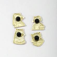 1pc Famous Painting Cat Enamel Pin, Mona Lisa Girl With A Pearl Earring Renaissance Kitten Gold Trim Lapel Pin, Metal Pin For Jackets Bags, Art Cat - Multicolor - View 7