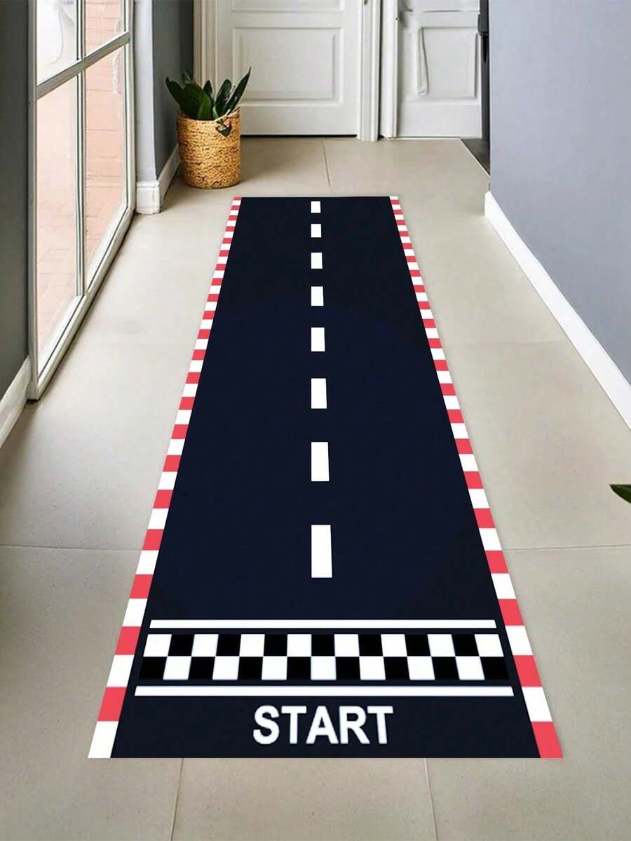 1 pièce Chemin de table et tapis de jeu de piste de course, en matériau polyester, motif de route à damier noir et blanc avec design de ligne de départ, convient pour fête d'anniversaire, table à manger, salle de jeux et décoration intérieure/extérieure de la maison, plusieurs tailles disponibles, décoration d'automne pour la maison, décoration d'automne - Multicolore - Voir 1