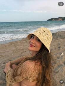 Hollow Crochet Knit Bucket Hat, Breathable Open Weave Fisherman Sun Cap For Women Summer Outdoor Travel - Multicolor - View 1