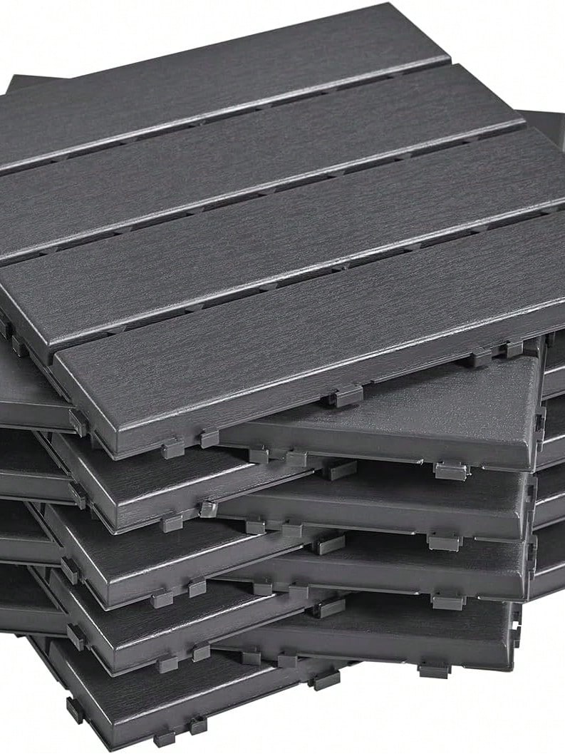 SoBuy 30-Pack Interlocking Floor Tile With Drainage Grooves, Plastic Paving Slab For Outdoor Use, 31*31*2 Cm, Load Capacity 113 Kg - A - View 1