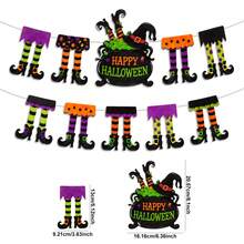 Witch Leg Cauldron Flag, Felt, Halloween Pom Pom Witch Cauldron And Various Pattern Witch Leg Paper Cutout Hanging Flag, Happy Halloween Wall Hanging Party Decoration, Home And Room Decor, Holiday Atmosphere Prop, Party Prop, Party Gift - Multicolor-a - View 2
