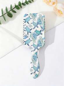 Summer Blue Turtle Pattern Straight Hair Cushion Brush, College Style Ocean Shell Pattern Large Massage Breathable Handheld Comb, Back To School Essential, INS Style Floral Comb, Birthday And Holiday Gift, For Family And Friends - Multicolor - View 13