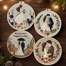 1PC 20*20cm/7.9*7.9in,A Beautiful Wedding Embroidery Kit, DIY Handmade Embroidery Set For Adult Beginners, Home Gift, Women's Sewing Gift, Including User Manual, Printed Pattern Fabric, Embroidery Frame, Needle And Thread. - A - View 3