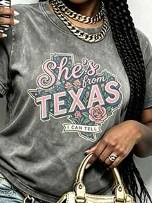 Y2K,She's From Texas Shirt, Retro Texas T-Shirt, Bluebonnet Floral Texas Girl Tee, Southern State Pride Gift, Shes From Texas I Can Tell Shirt - 灰色 - 查看 1