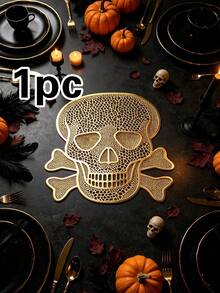 1/4/6/12pcs Halloween Skull PVC Gold Foil Placemats, Hotel Restaurant Decoration Heat-Resistant Non-Slip Table Mats, Western Style Table Mats For Weddings, Parties, Autumn Harvest Festival, Holiday Celebrations, Picnics, Camping, Birthday Banquet Table Decor - Multicolor - View 17