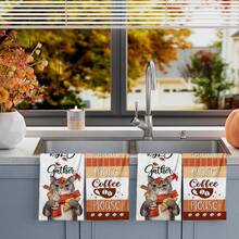 2/4/48pcs Autumn Series Cat Coffee Pattern Printed Kitchen Towels - Ultra Soft, Highly Absorbent Polyester Dish & Hand Towels, Perfect For Holiday Decor, Kitchen Decor, Party Decor. - Multicolor - View 13
