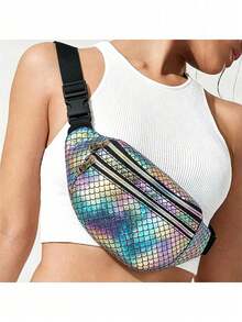 New Fashion Fish Scale Colorful Women's Waist Bag/Crossbody Bag/Chest Bag, New Waist Bag, One Shoulder Crossbody Bag, Fashion Chest Bag, Unisex, Suitable For Travel, Beach, Seaside, Cycling, Hiking, Outdoor Activities, Sports, Fitness, Travel Bag, Women's Essential Travel Waist Bag, Running, Hiking Waist Bag, Mother's Day Gift, Holiday Gift - Multicolor - View 2