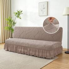 Futon Sofa Bed Cover With Ruffled Skirt, Stretch Jacquard Big Leaf Pattern Elastic One-Piece Slipcover, Machine Washable Furniture Protector For Living Room - Khaki - View 3