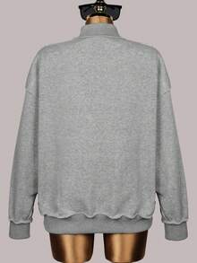 Autumn Streetwear Women Grey Tops For Everyday Outfits Graphic Long Sleeve Mock Neck Sweatshirt For Work Outfits For Back To School - Grey - View 6