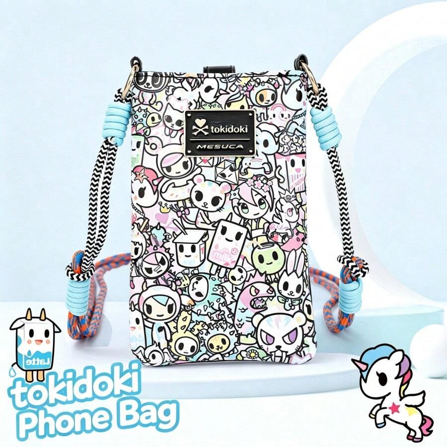 1pc Tokidoki Officially Licensed Cartoon All-Over Print Phone Crossbody Bag, Multi-Color Mixed Character Print, Adjustable Woven Rope Strap, Lightweight Scratch-Resistant Compact Storage Bag, Suitable For Daily Outdoor Small Item Storage - Multicolor - View 1