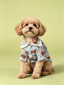 1pc Striped Lace Dog Pajamas, Cute Casual Fashion Pet Shirt With Buttons, Suitable For Small And Medium Dogs And Cats For Indoor And Outdoor Wear - Blue and White - View 1