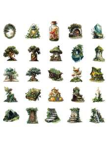 50pcs Green Forest Phone Stickers, Creative Aesthetic Design Transparent Stickers, Suitable For Phone Cases, Tablets, Laptops, Luggage, Cars, Notebooks, Helmets, Guitars, Skateboards, Storage Boxes, Handwritten Journals - 50pcs - View 3