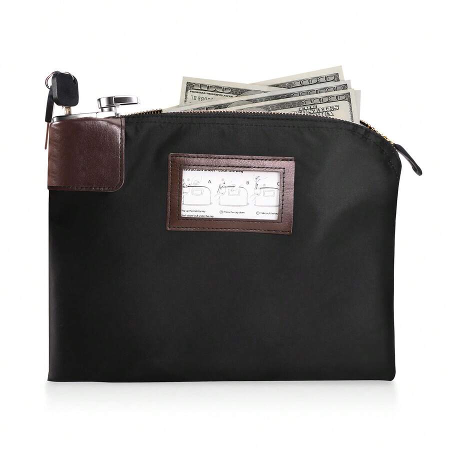 Tas Uang Tunai/Tas Setoran Bank Eagle yang Dapat Dikunci, Ukuran 10,82 x 8,2 x 1,38 Inci, Hitam - A - View 1