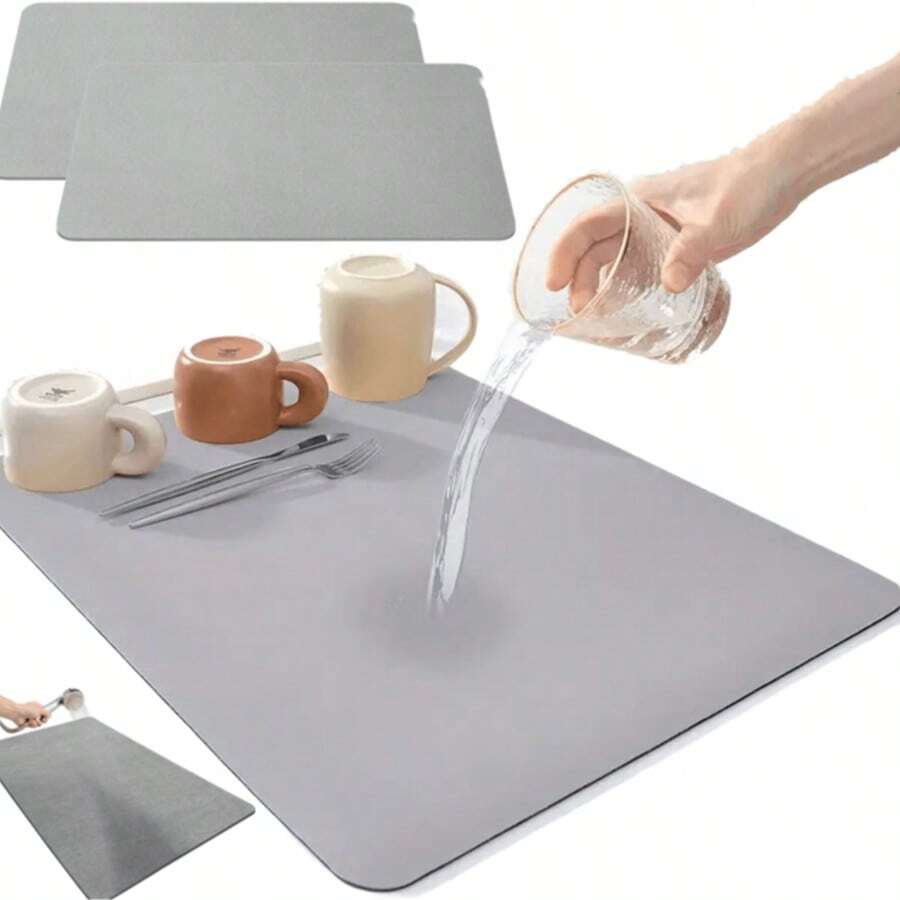 2 Tapetes Escurridor De Trastes Absorbente Secado Rapido - Gris Oscuro - Ver 1