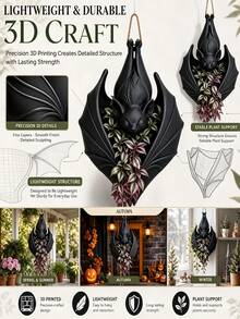 1pc Bat Shaped Hanging Planter, Hanging Bat Decoration, Hanging Plant Stand, Indoor Plant Stand, Suitable For Outdoor Garden Supplies, Garden Decor, Halloween Home Decor, Bedroom Decor, Home Decor, Garden Planter, Wall Decor, Indoor And Outdoor Succulents, Small Plants, Gothic Style Wall Hanging Flower Basket, Halloween, Christmas Gift Best Choice - Multiple Colors - View 7