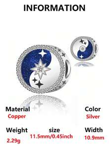 1pc Dreamy Starry Sky Silver Hollow Bead, Blue Glitter Enamel Planet, Shooting Star, Pentagram Rhinestone DIY Bracelet Beads, Romantic Galaxy Universe Style Women's Jewelry Gift For Best Friend - Royal Blue - View 12