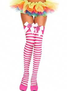 1 pieza Medias de rayas de nylon decorativas para fiesta de cosplay de Halloween para mujer, calcetines de algodón novedosos por encima de la rodilla, calentadores de piernas para estilo de disfraz de festival - Multicolor - Ver 10