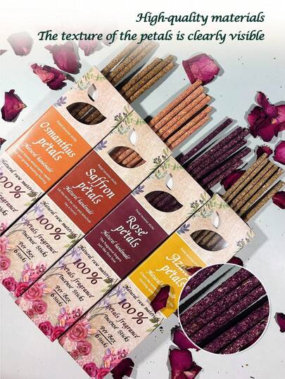Set de 6 varitas de incienso, incluye aromas de rosa, azafrán, rododendro y osmanto, aroma agradable, fragancia duradera, adecuado para uso interior en el hogar, purificación del aire, yoga, meditación, estudio, también se puede dar como regalo