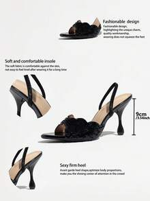 Women's Black Asymmetrical Heel High Heel Sandals, Round Toe Open Toe With Back Strap, Exquisite Sequin And Bead Decoration Luxury, Mirror Texture High-End Comfortable, Fashionable Romantic Elegant, Perfect For Creating Light Luxury, Party, Date, Vacation Or Wedding Looks, Eye-Catching Gold High Heel Women's Shoes - Black - View 9
