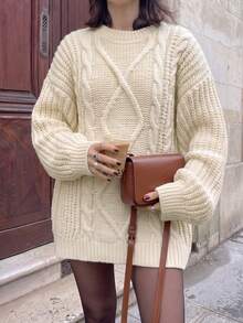 Autumn/Winter Casual Versatile Solid Color Drop Shoulder Loose Sweater - Apricot - View 4