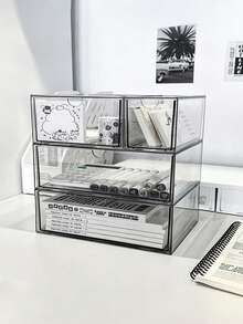 6/4/3/1pc Large Capacity Transparent Desktop Storage Box, Combinable Drawers, Multi-Functional Storage Box, Suitable For Stationery, Pens, Erasers And Desktop Accessories, Suitable For Desk, Office Desk, Dormitory And Desktop Decoration, Cosmetic Storage Box, Stationery Classification Storage Box, Bedroom Decoration, Desktop Organization Essentials - Multicolor - View 2