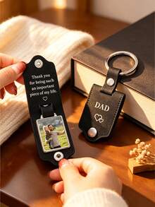 Personalized Men's Keychain With Photo, Customized Name And Photo Keychain Metal Tag Photo Keychain, Personalized Name Keychain, Engraved Keychain, Father's Day Gift, Husband Gift, Anniversary Men's Gift - C-father's Day Leather Keychain - View 5