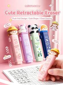 4pcs Capybara Themed Retractable Erasers | Cartoon Multi-Color Design, Push-Pull Structure | High-Quality Pencil And Pen Erasers | No Residue, Easy To Store - Multicolor - View 3