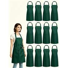 1pc, 3pcs, 6pcs, 12pcs Aprons - Unisex Aprons With 2 Spacious Pockets, Machine Washable, Suitable For Kitchen, Crafts, BBQ, Painting, Lightweight And Convenient - Green - View 1